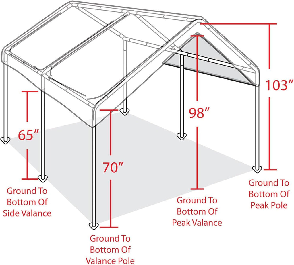 Caravan Canopy Powder Coated Heavy Duty Steel Frame Pop Up Carport with 6 Steel Stakes for Outdoor Activities and Events, White