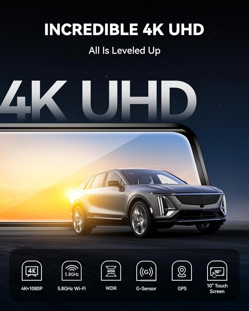 WOLFBO G93 10' Rea Vie Mirro Camer wit 5.8GH WiFi 4 Das Ca Fron an Rea wit WDR Touc Scree Rearvie Mirro Backu Camera Parkin Monitor Revers Assist Include 64G Car GPS