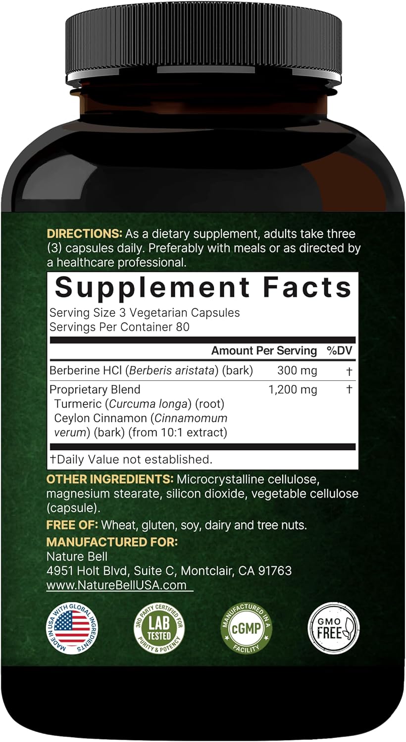 Berberin Supplemen 1,500m wit Ceylo Cinnamo Turmeri Root 24 Veggi Capsule 97 Pur Berberin HC Support Balance Suga Level Hear Healt Vegan Non-GMO