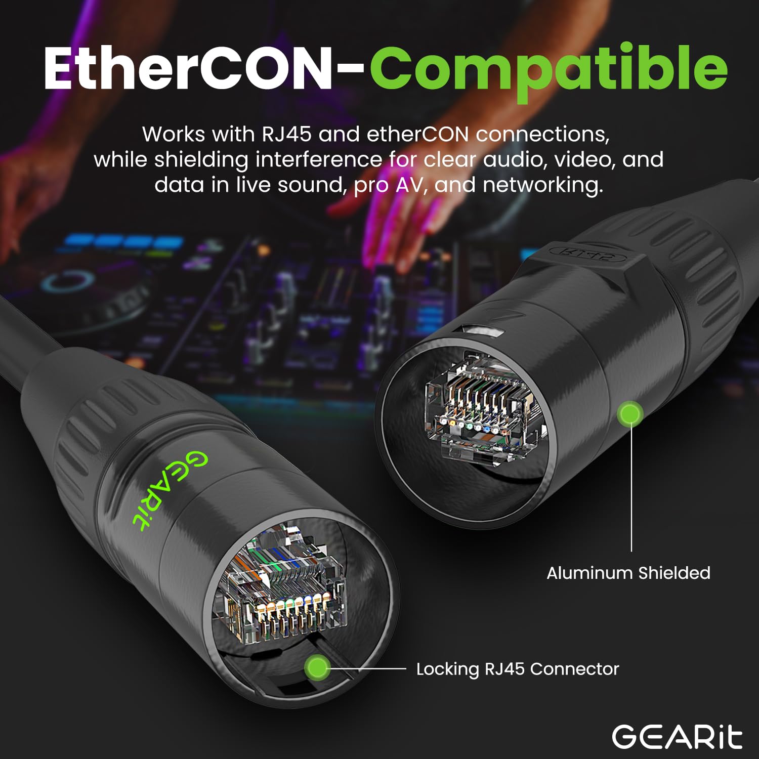 GearIT CAT6 Ethernet Cable, EtherCON-Compatible (200 Feet) RJ45 Connectors for Pro Audio, Aluminum Shielded, Oxygen Free Copper - 200 ft. - Black