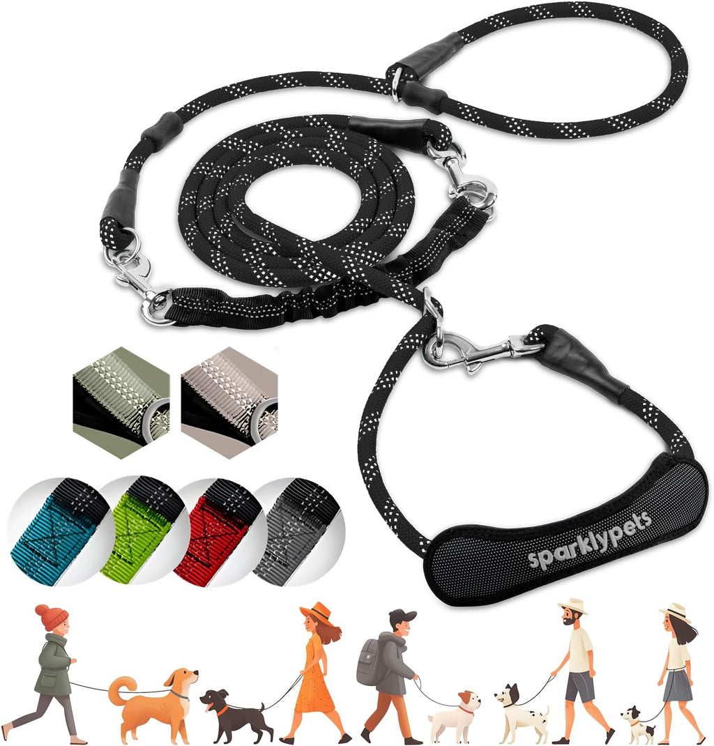 SparklyPets Multifunctional Bungee Hands Free Leash with Detachable Slip Lead ¨C Crossbody Waist Leash for Dog Walking, Medium Large Breeds (Black)