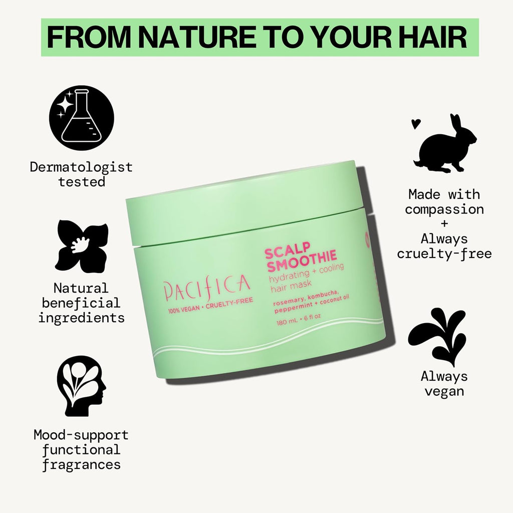 Pacifica Scalp Smoothie Hydrating Scalp Treatment Leave-On Hair Mask, Cooling Relief for Dry, Flaky, Itchy Scalp Thinning Hair, Vegan Cruelty-Free, 6 fl oz