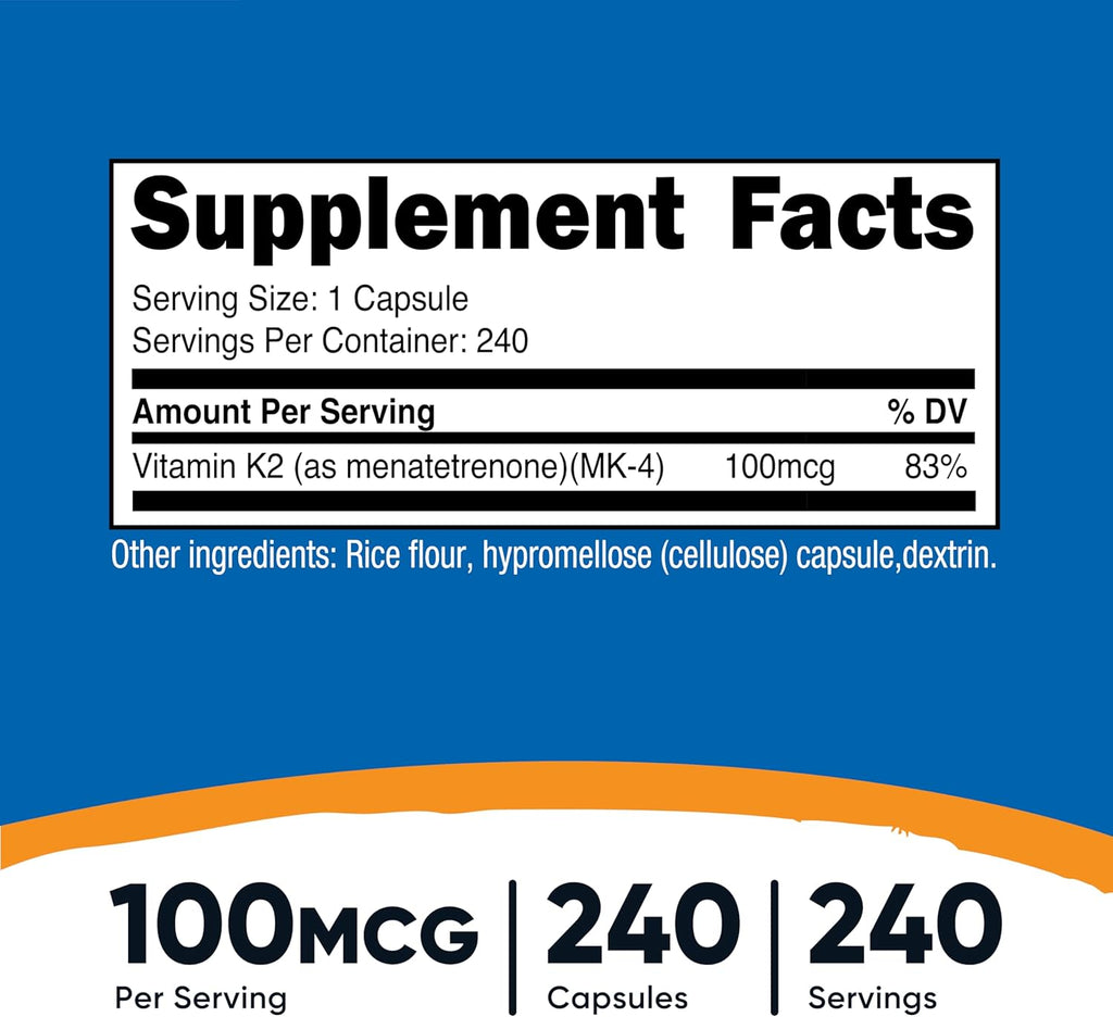 Nutricos Vitami K (MK4 24 Capsule (100mcg Glute Fre an Non-GMO