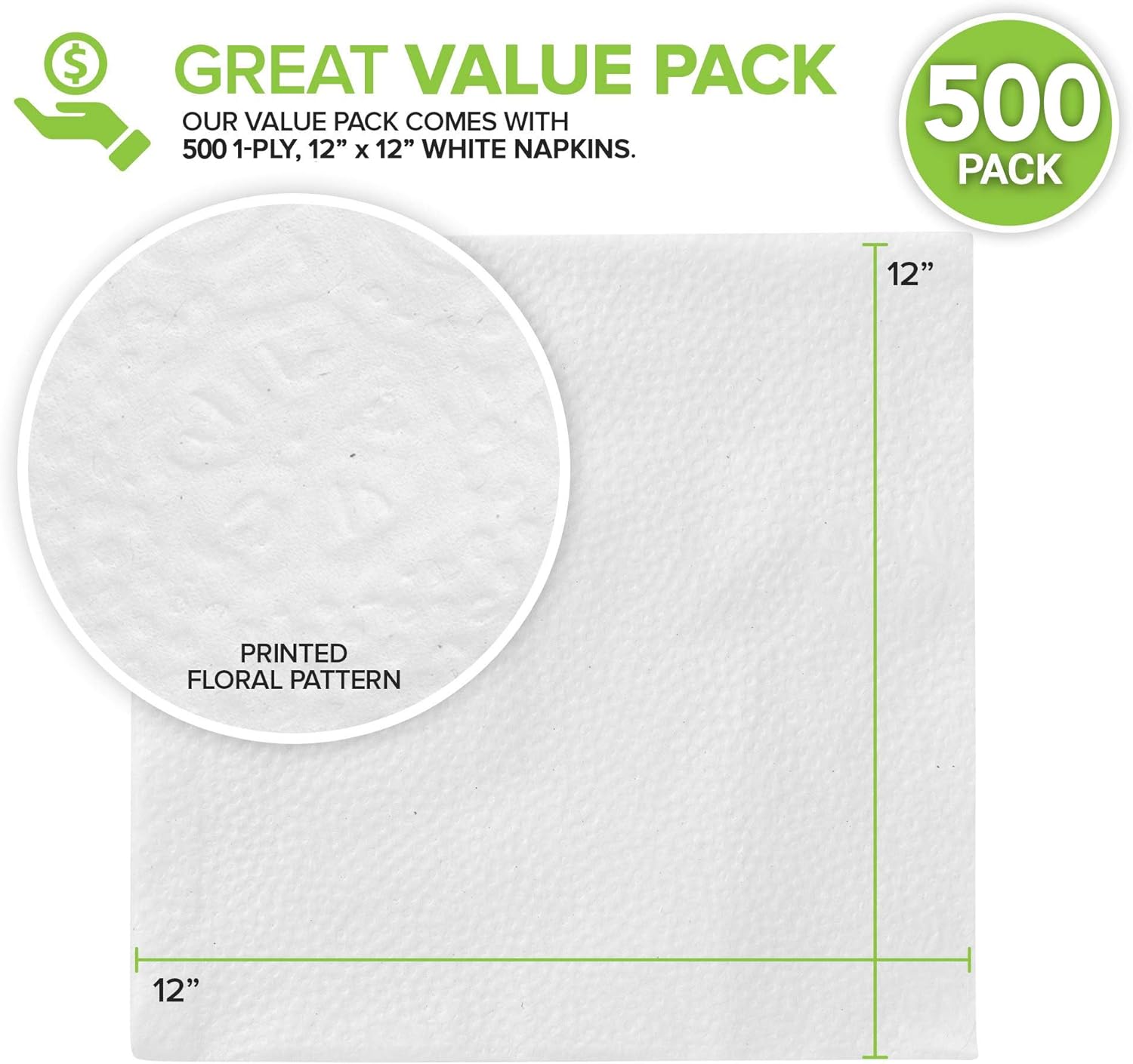 Stock Your Home 12 Inch Disposable Napkins - 1 Ply White Dinner Napkins - Paper Napkins for Dinner, Parties, Crafts, & Daily Use - 500 Pack