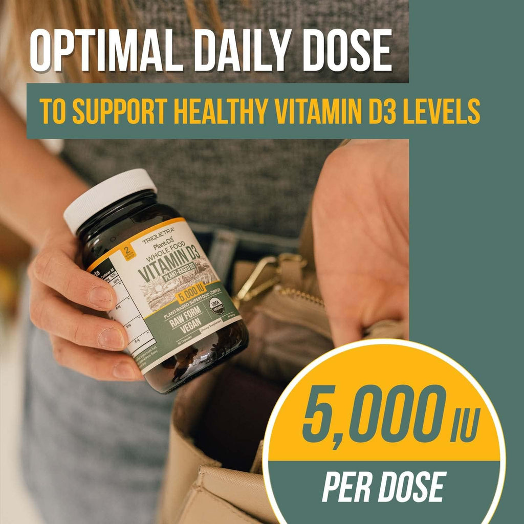 Organic Vitamin D3 5,000 IU - 100% Whole Food & Plant-Based Cholecalciferol Form, 100% Vegan Vitamin D - Enhanced with Prebiotic & Superfood Complex ¨C Organic, Vegan, GMO & Gluten Free (60 Capsules)
