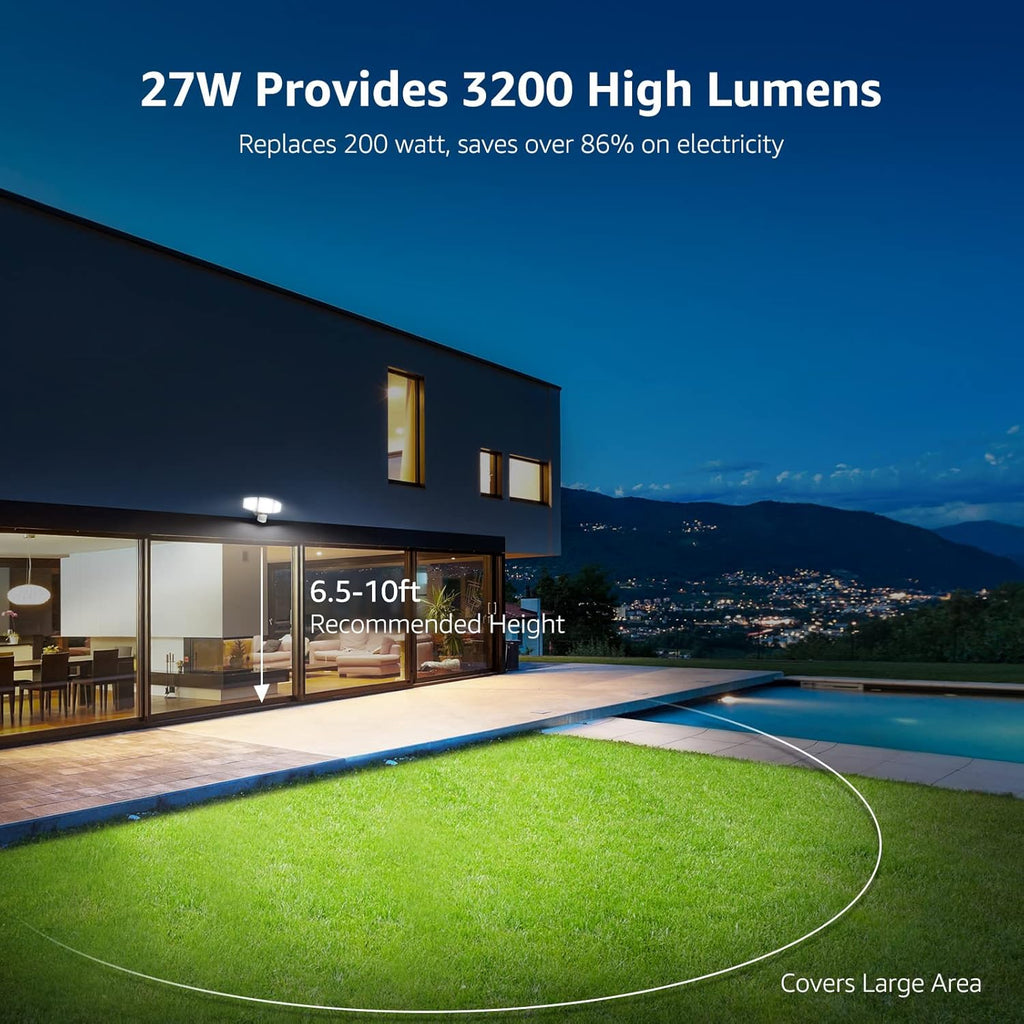 Lepro LED Security Lights, Outdoor Motion Sensor Light, Flood Lights with 3 Adjustable Heads, 270¡ã Wide Lighting Angle, 27W 3200LM Super Bright, IP65 Waterproof for Yard Porch Garage, White