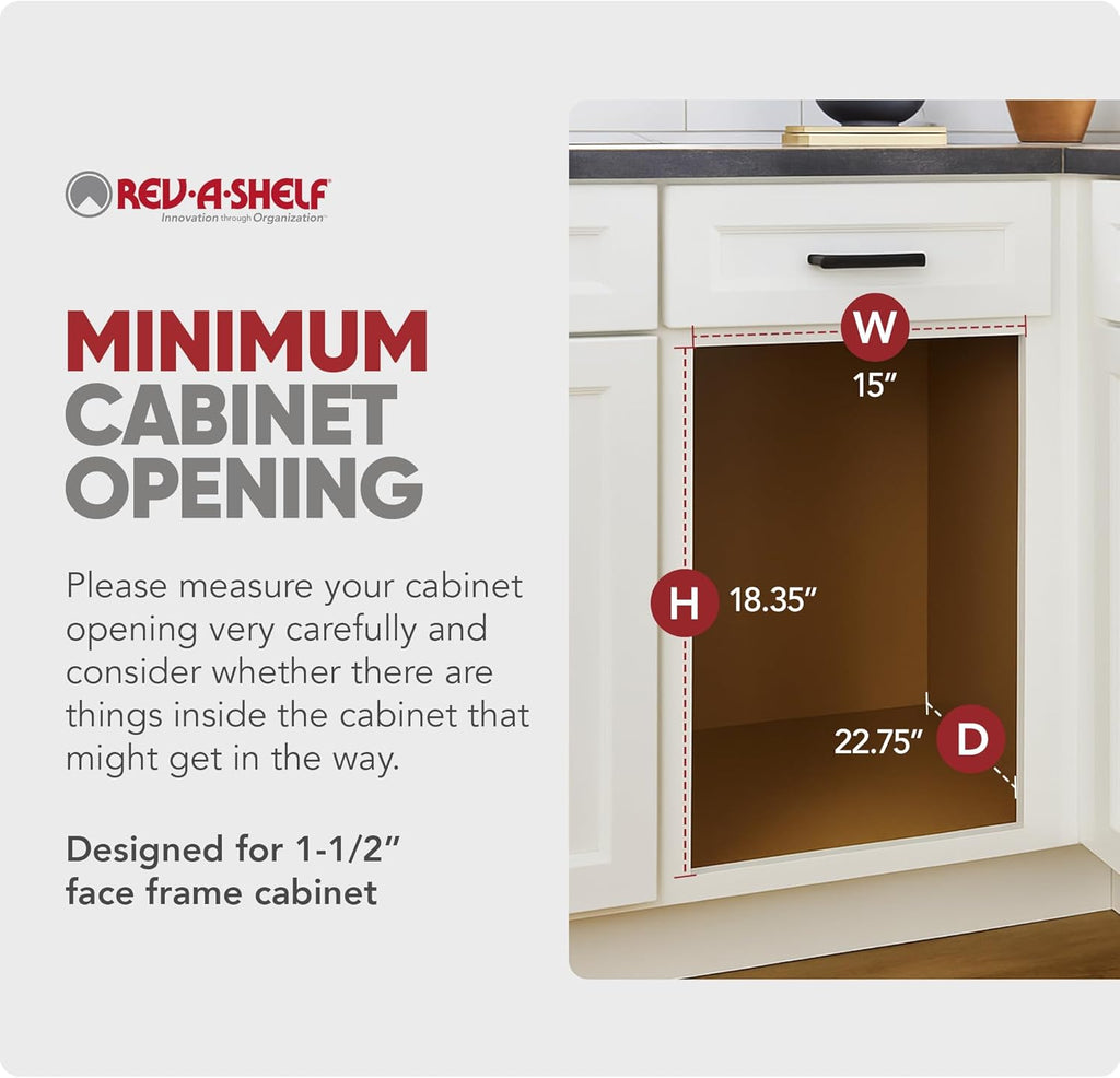 Rev-A-Shelf Top Mount Double Pullout Under Cabinet 35 Quart Kitchen Trash Cans with 150 Pound Rated Full-Extension Slides, 4WCTM-18DM2