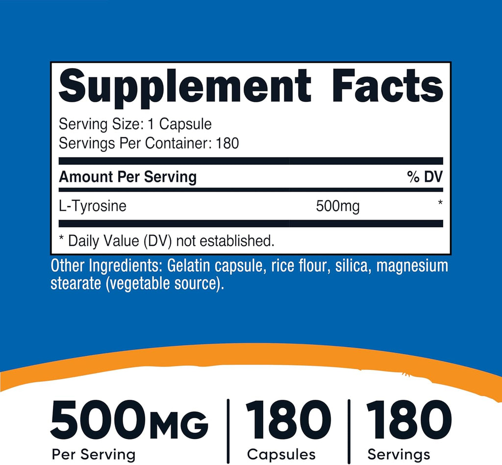 Nutricos L-Tyrosin 500mg 18 Capsule Glute Fre Non-GMO