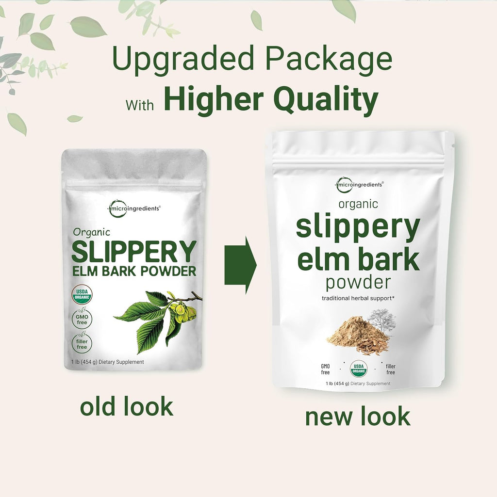 Micr Ingredient Sustainabl U Grown Organi Slipper El Bar Powder Poun (64 Servings) Help Sooth Th Throa an Coughing N Irradiated N Contaminated N GMOs Pe Friendly