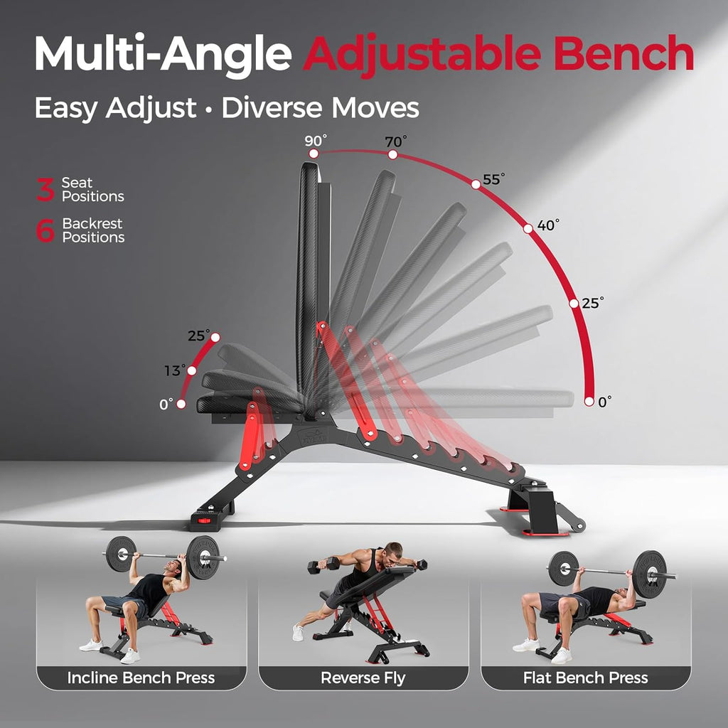 FLYBIR Commercia Grad Adjustabl Weigh Benc 1300LB Capacity 6+ Position fo Ultimat Strengt Trainin Benc Press wit Easy-Rol Wheels