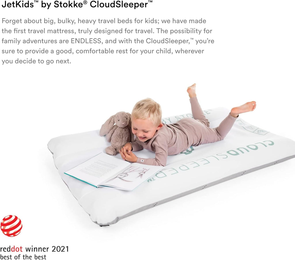 JetKid b Stokk CloudSleepe Kid Inflatabl Trave Be wit Integrate Pump Breathabl Mes Cove Full-Lengt Bumper t Kee You Chil Saf Eas t Clea fo Age 3+
