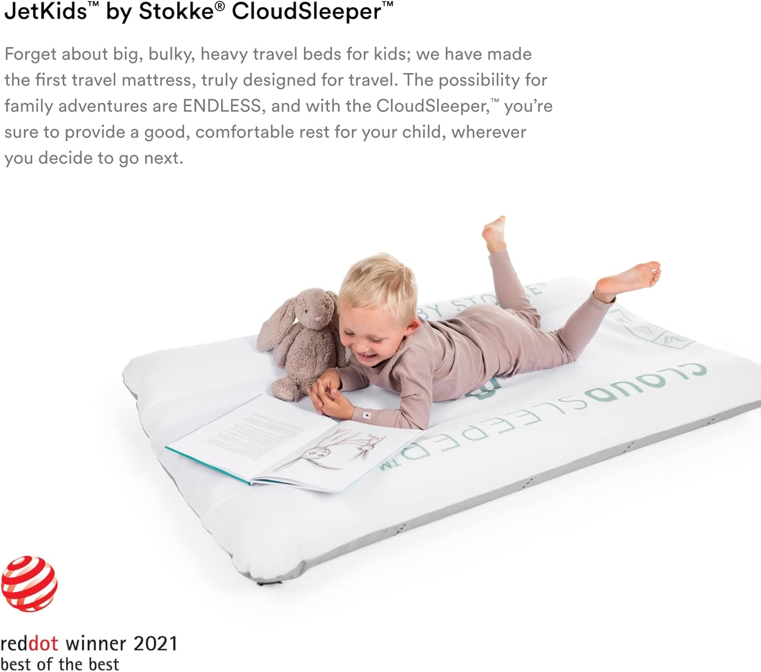 JetKid b Stokk CloudSleepe Kid Inflatabl Trave Be wit Integrate Pump Breathabl Mes Cove Full-Lengt Bumper t Kee You Chil Saf Eas t Clea fo Age 3+