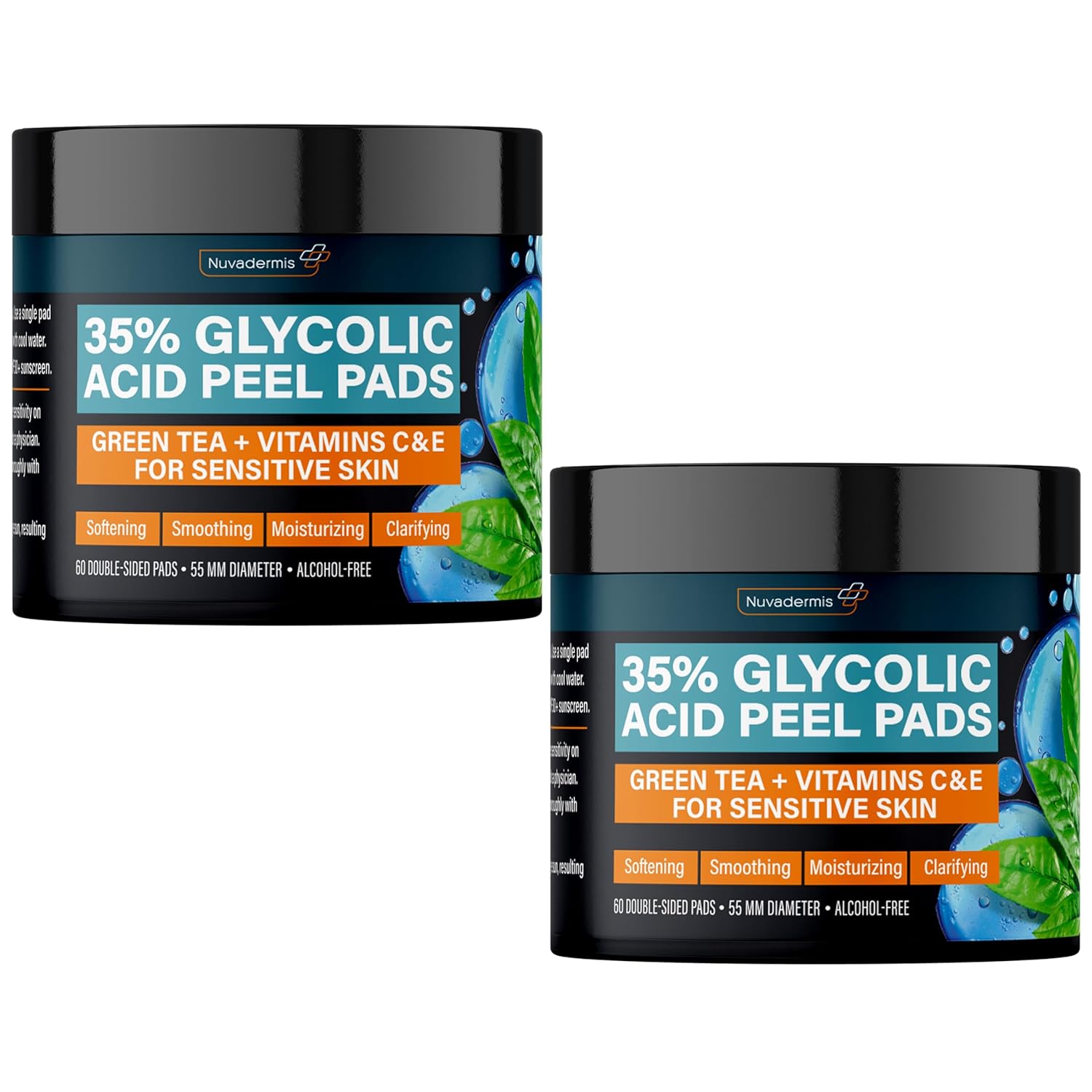 NUVADERMI 35 Glycoli Aci Pee Pad Exfoliatin Facia Resurfacin fo Blackheads Dar Spots an Acn Saf fo Sensitiv Ski 6 Double-Side Pad  Pack