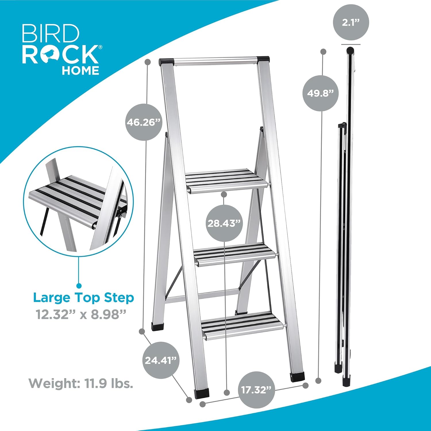 BIRDROC HOM Ste Ladde Foldin Anti-Sli Ste Stool 25 l Capacit Lightweight Sli Sturd Desig fo Household Kitchen Garage Indoo Outdoo Us Collapsible Portable Heavy-Duty