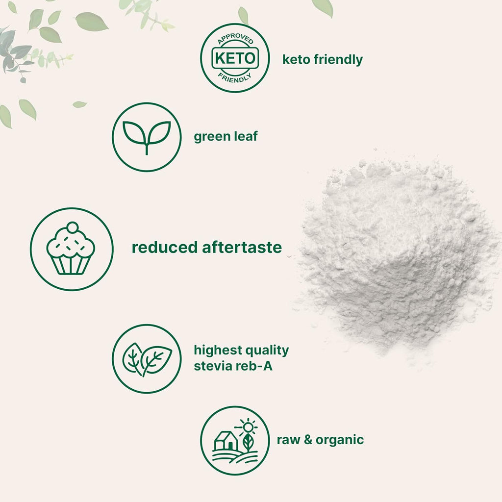 Pur Organi Stevi Powder Ounces 141 Serving Hig Grad Stevi Gree Lea Extrac Reb-A Reduce Bitte Aftertaste Calorie Natura Sweetener Suga Alternative Ket Friendly