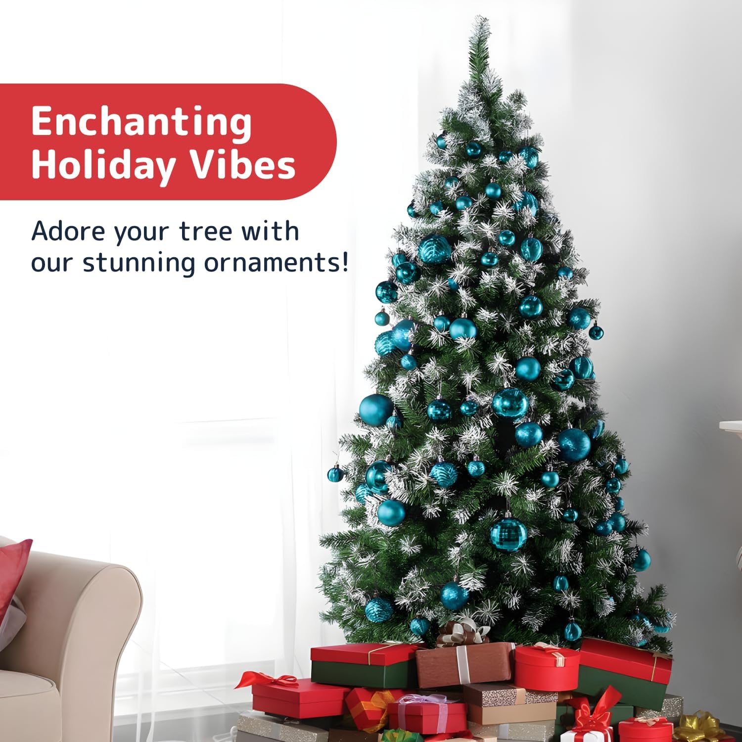 Prextex 36 Piece Christmas Ornaments Set - Acid Blue Christmas Tree Decorations - Shatterproof Ball Ornaments in Small, Medium, and Large Sizes - Durable Holiday Decor for Indoor and Outdoor Use