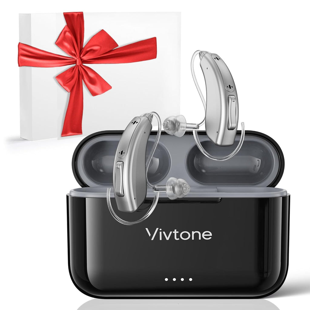 Rechargeable Hearing Aids for Seniors Adults, Advanced Multi Channel Digital BTE Hearing Assist, with Recycle Charging Case for 125 Hrs Backup Power, Auto-On/Off, Pair, Lucid508