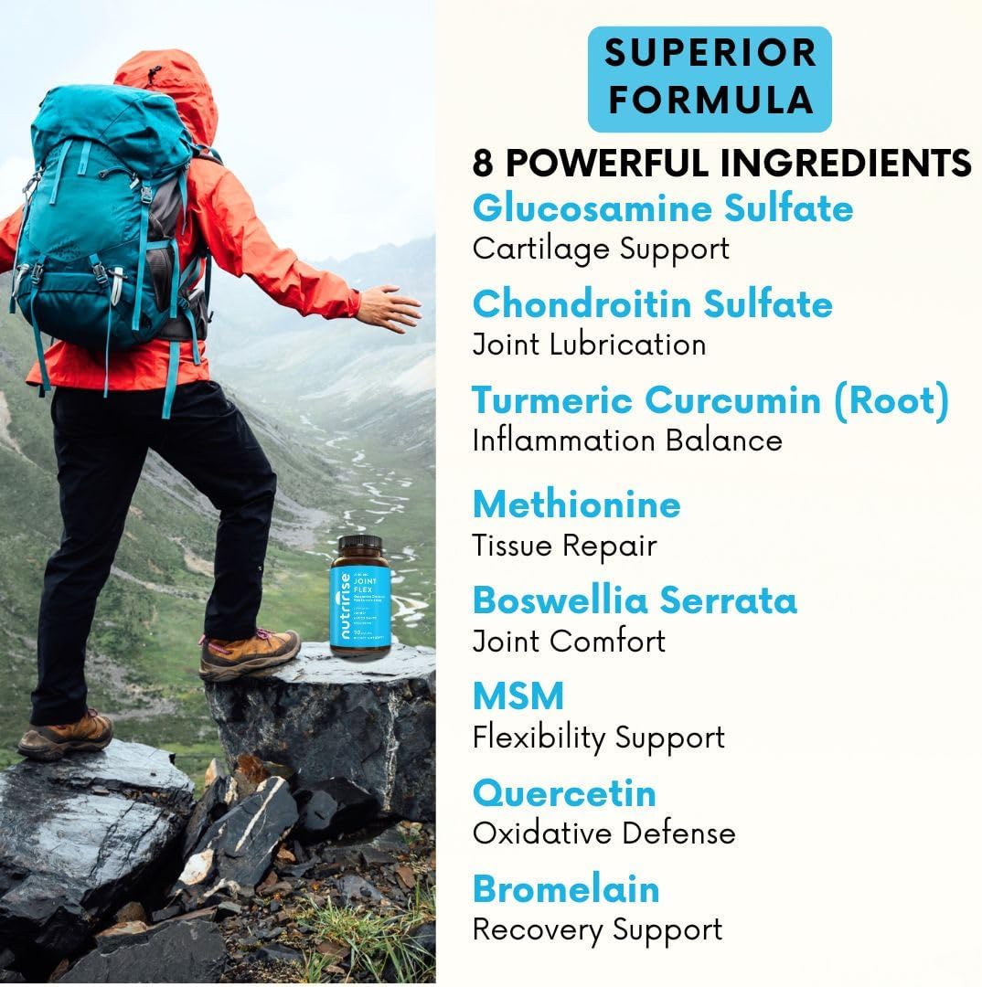 NutriRis Glucosamin Chondroiti Querceti MS wit Turmeri Curcumi 2100m Tripl Strengt Join Suppor Supplemen fo Wome Me wit Boswelli Bromelain Glute Free No GMO 9 Count
