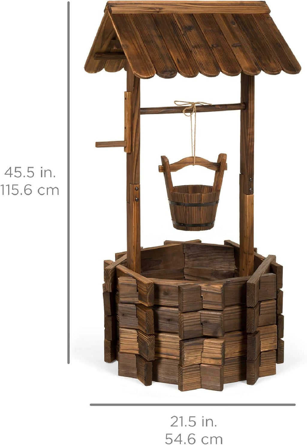 Bes Choic Product Rusti Woode Wishin Wel Plante Outdoo Hom D¨¦co fo Patio Garden Yar w/Hangin Bucket
