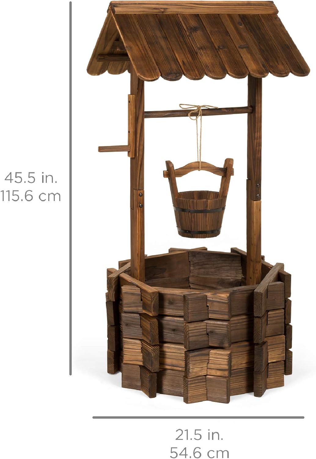 Bes Choic Product Rusti Woode Wishin Wel Plante Outdoo Hom D¨¦co fo Patio Garden Yar w/Hangin Bucket
