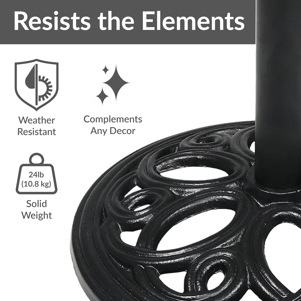 Sunnydaze 24lb Cast Iron Patio Umbrella Base - Heavy-Duty Round Metal Outdoor Market Umbrella Stand for Outside - 18-Inch - Black - Pretty Petals