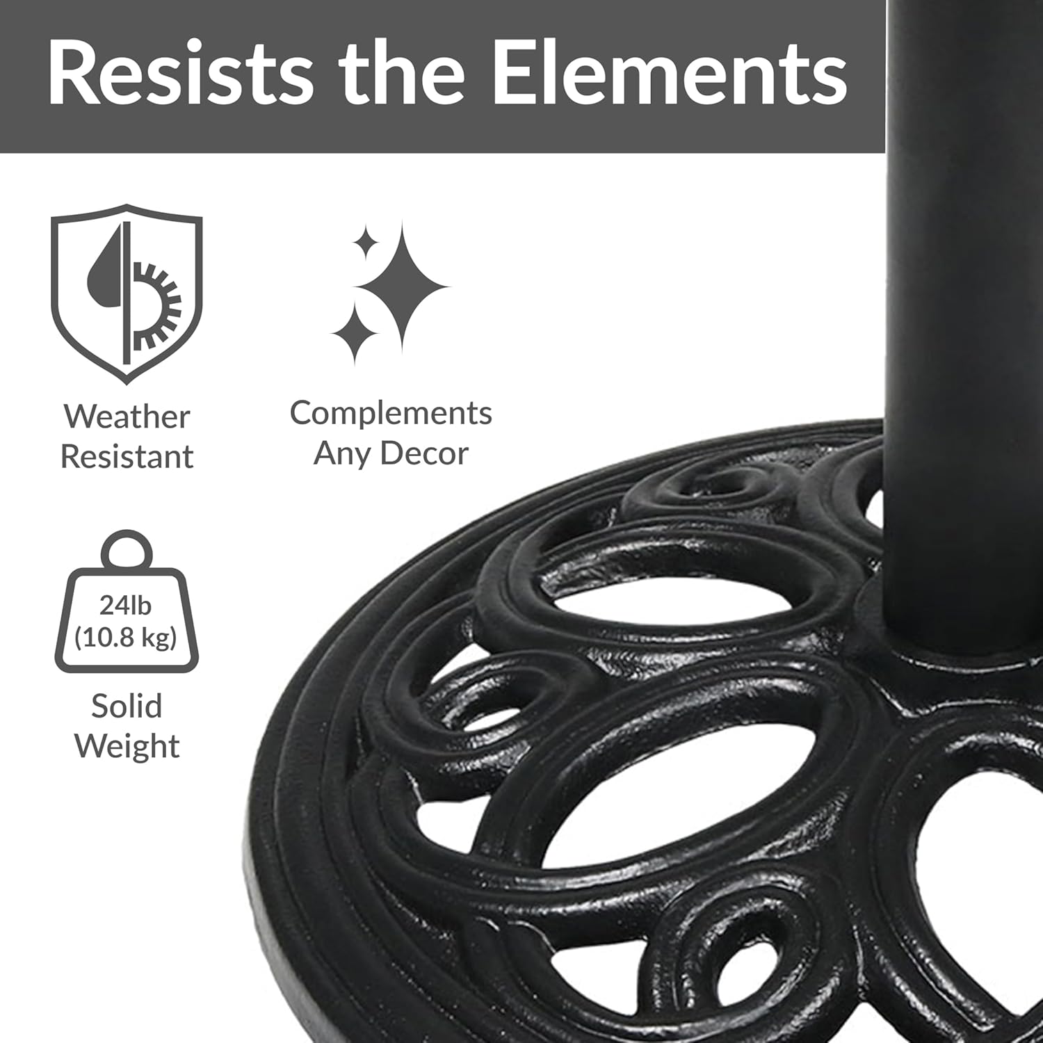 Sunnydaze 24lb Cast Iron Patio Umbrella Base - Heavy-Duty Round Metal Outdoor Market Umbrella Stand for Outside - 18-Inch - Black - Pretty Petals