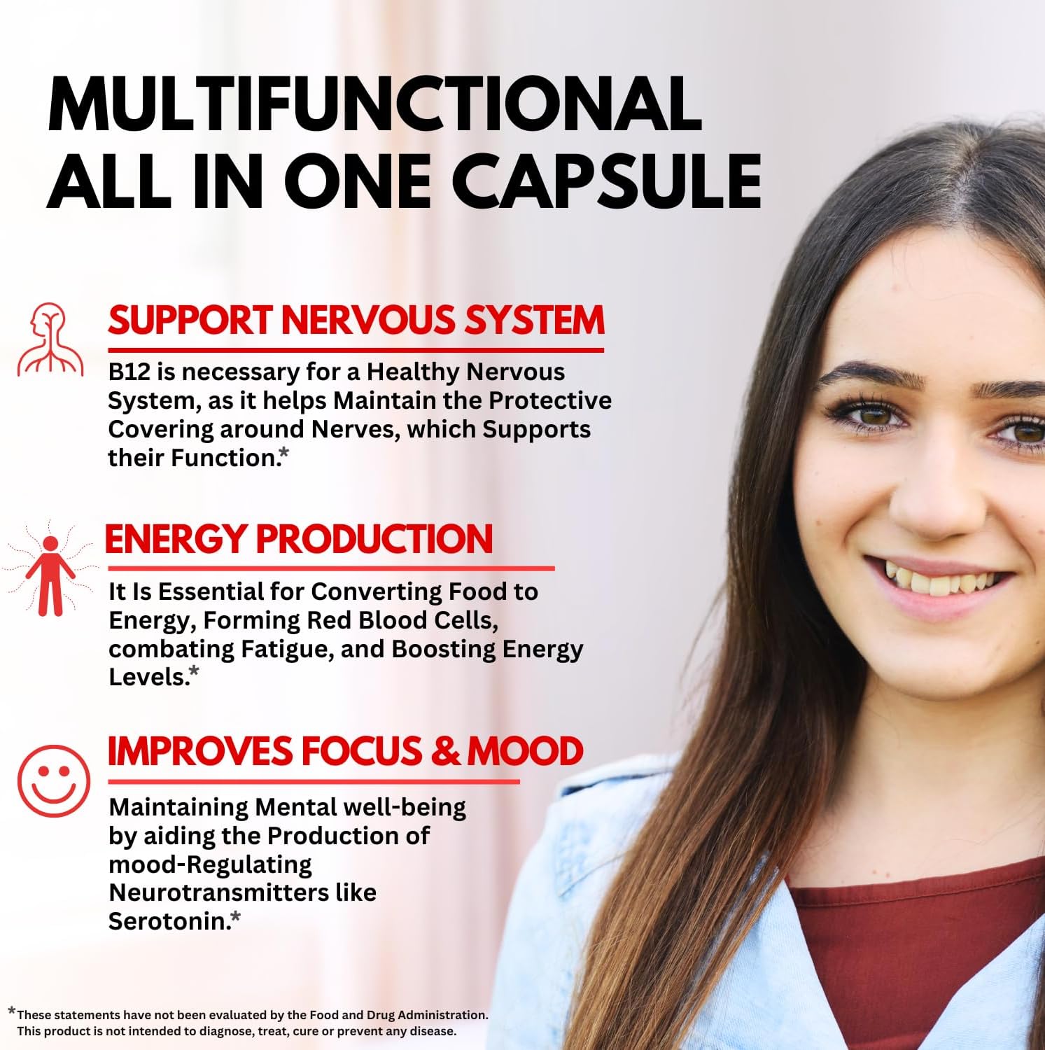 B12 with Hyaluronic Acid, Collagen and Folate ¨C 25000 mcg B12 Complex | Maximize Absorption & Energy | Gluten Free USA Made, B1, B2, B3, B6, B7, B12 vitamins 5000 mcg Methylcobalamin - 60 Capsules