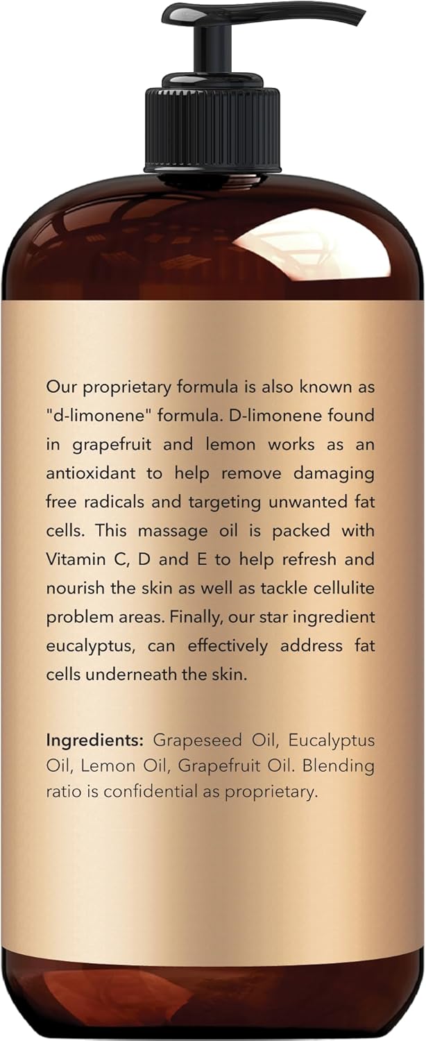 New York Biology Anti Cellulite Massage Oil 8 Fl. oz ¨C Made with 100% Natural Oils ¨C Body Oil for Massage Therapy, Muscle Relaxation and Deep Tissue