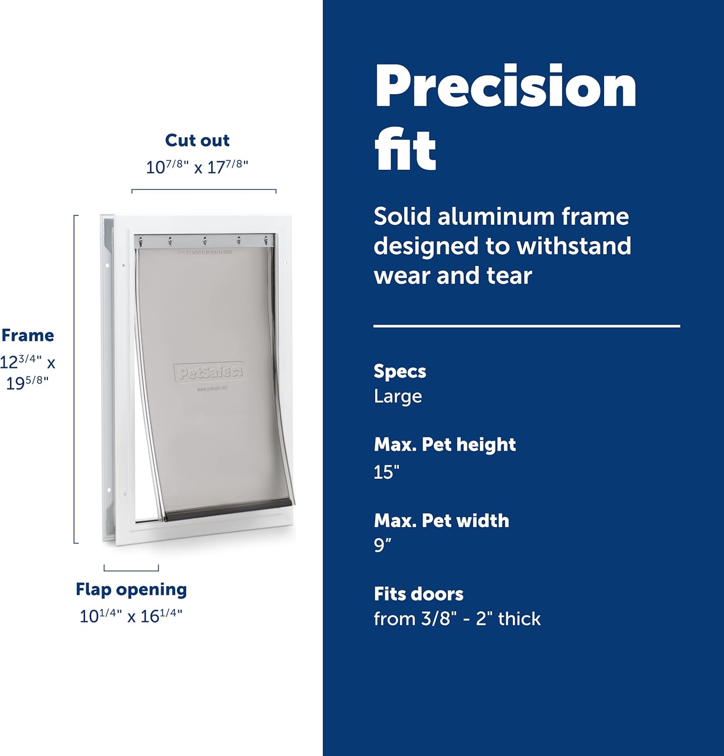 PetSafe Freedom Aluminum Pet Door - Easy Installation Heavy Duty Dog & Cat Door with Magnetic Tinted Flap - Long-Lasting Pet-Friendly Design - Large - for Dogs Up to 100 lb