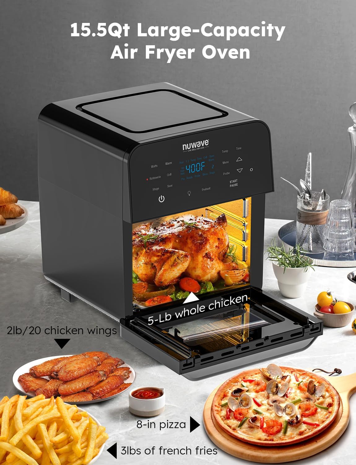 Bri 15.5Q Ai Frye Rotisseri Oven X-Larg Famil Size Powerfu 1800W Rac Positions 50¡ã-425¡ã Tem Controls 10 Preset 5 Memory Integrate Smar Thermometer Linea Technology
