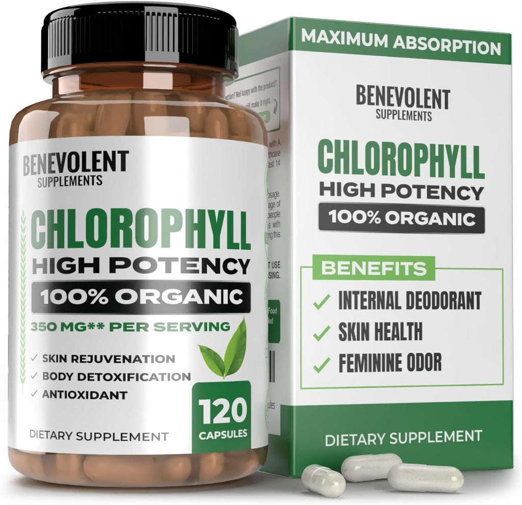 Benevolen Chlorophyl Capsule 350m 100 Natura Ultr Chlorophyl 20 Potenc Concentratio fo Energ Boost Immun Support Interna Deodorant Ski Health Non-GMO 12 Capsules