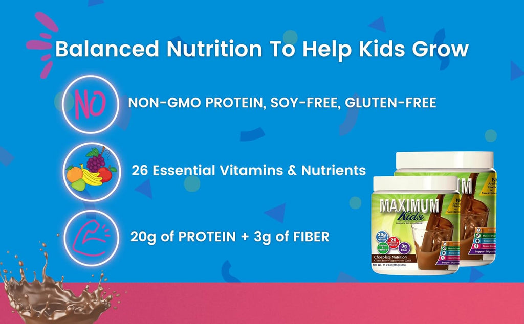 Maximu Kid Complet Organi Powde Mix Grea Tasting Eas t use Complet Nutritiona Drin wit 2 Vitamin an Minerals 20 o Plan Protein 3 o Fiber Ki Tested Parent Approved.