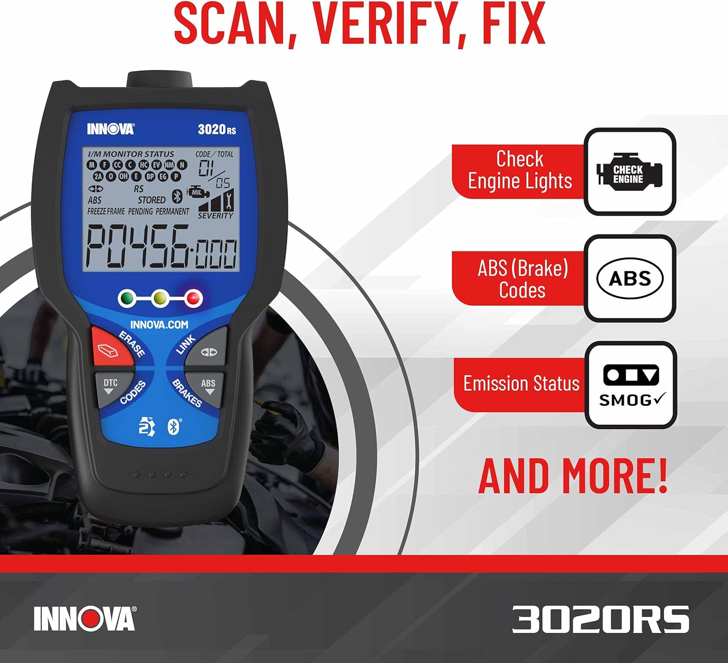 INNOV 3020R Fas Easy-to-Us Chec Engin Cod Reader OBD Sca too fo AB Clea wit Fi Par Recommendations Maintenanc Schedules Fre TSB o iPhon Android
