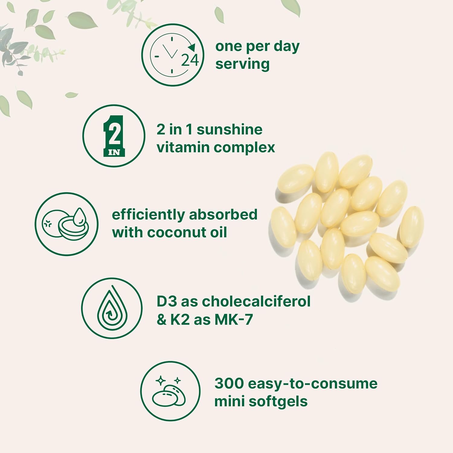 Micr Ingredient Vitami D 2,00 I K MK- 5 mcg 30 Softgel Virgi Coconu Oi 2-in- Bone Immun Hear Suppor Eas t Swallow Non-GMO