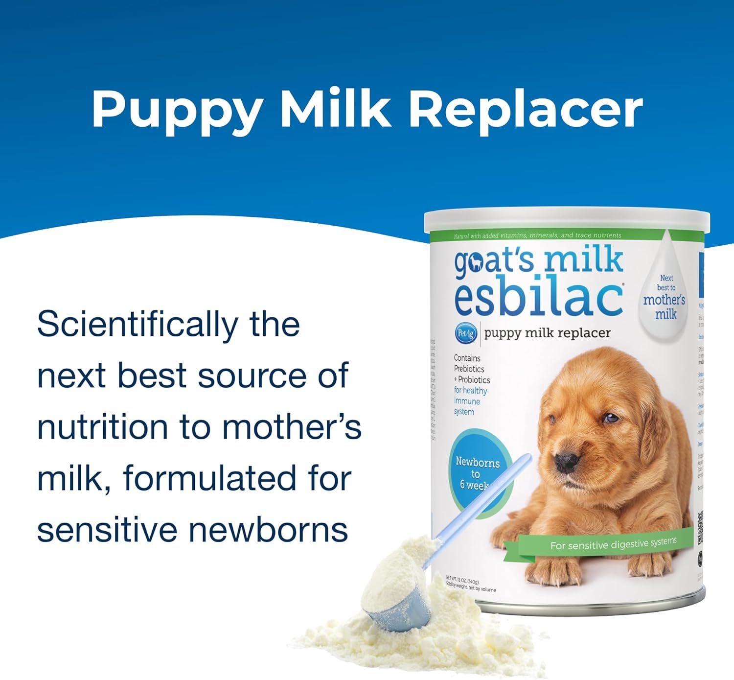 Pet-Ag Goat¡¯s Milk Esbilac Powder - 5.25 oz - Powdered Puppy Formula with Prebiotics, Probiotics Vitamins for Puppies Newborn to Six Weeks Old - For Sensitive Digestive Systems