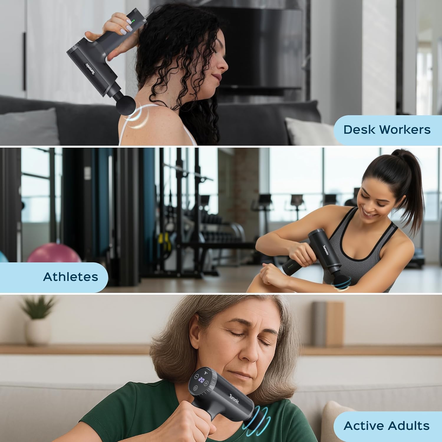 Turoni Professiona Handhel Massag Gu Dee Tissu Percussio Massager 2 Speeds Heads Quiet Powerful Portable Cordless Grea fo Athletes Persona Use Shoulder Foot Bac Body GM5