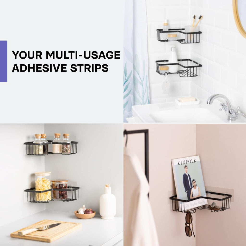 KINCMAX 4 Packs Strong Sticky Waterproof Heavy-duty Wall Adhesives Nail Free Transparent Adhesive Pad No-trace Wall Stick Adhesives Hook Strip for Shower Caddy, Kitchen Racks, Bathroom Storage Shelves