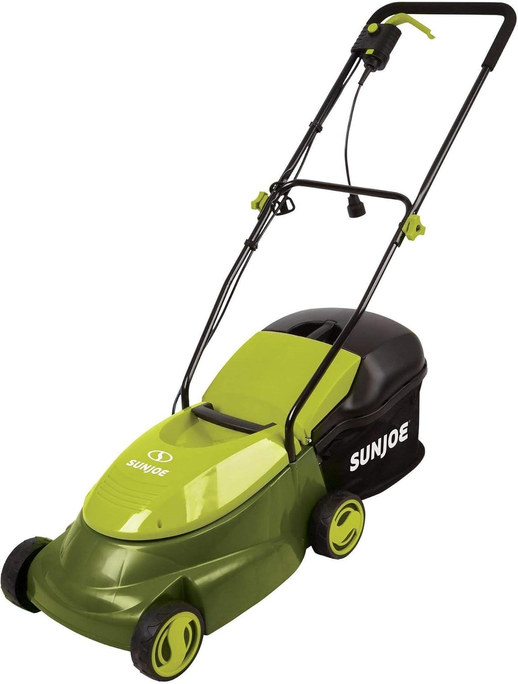 Su Jo MJ401 14-Inc 12-Am Electri Law Mowe w/Collapsibl Handl fo Storage 3-Positio Heigh Control 10.6-Gallo Bag Green
