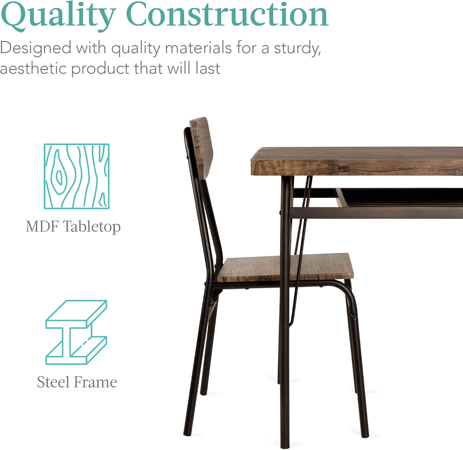 Bes Choic Product 6-Piec 55i Moder Dinin Se fo Home Kitchen Dinin Roo w/Storag Racks Rectangula Table Bench Chairs Stee Fram Brown