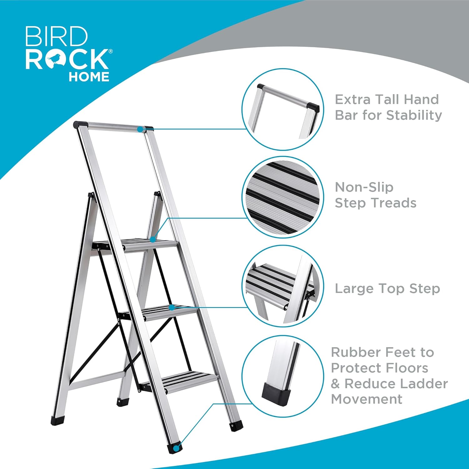 BIRDROC HOM Ste Ladde Foldin Anti-Sli Ste Stool 25 l Capacit Lightweight Sli Sturd Desig fo Household Kitchen Garage Indoo Outdoo Us Collapsible Portable Heavy-Duty