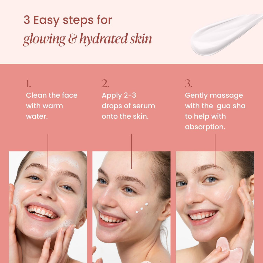 PLANTIFIQUE Massage Ritual Set Premium Certified Rose Quartz Gua Sha + Vitamin C Serum Skin Care Set, Birthday Gifts for Women, Teens, Mom, Brides