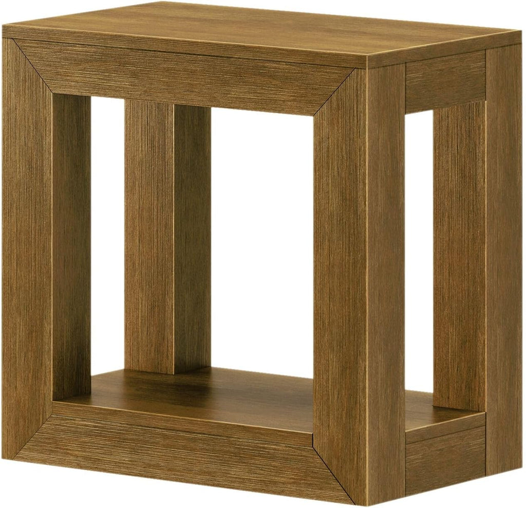 Plank+Beam Modern Rectangular Side Table with Shelf, 25inch, Solid Wood Narrow End Table for Living Room with Storage, Compact Bedside Table for Small Spaces, Pecan Wirebrush