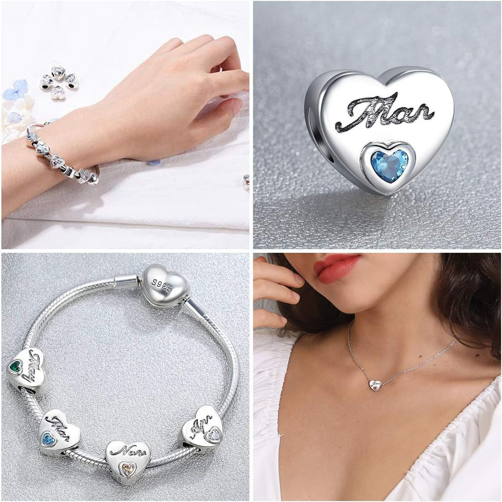Marc Birthston Charm fo Bracelet Ocea Blu Crysta Aquamarin Bea Charm 92 Sterlin Silve Lov Hear Charm fo Jewelr Making