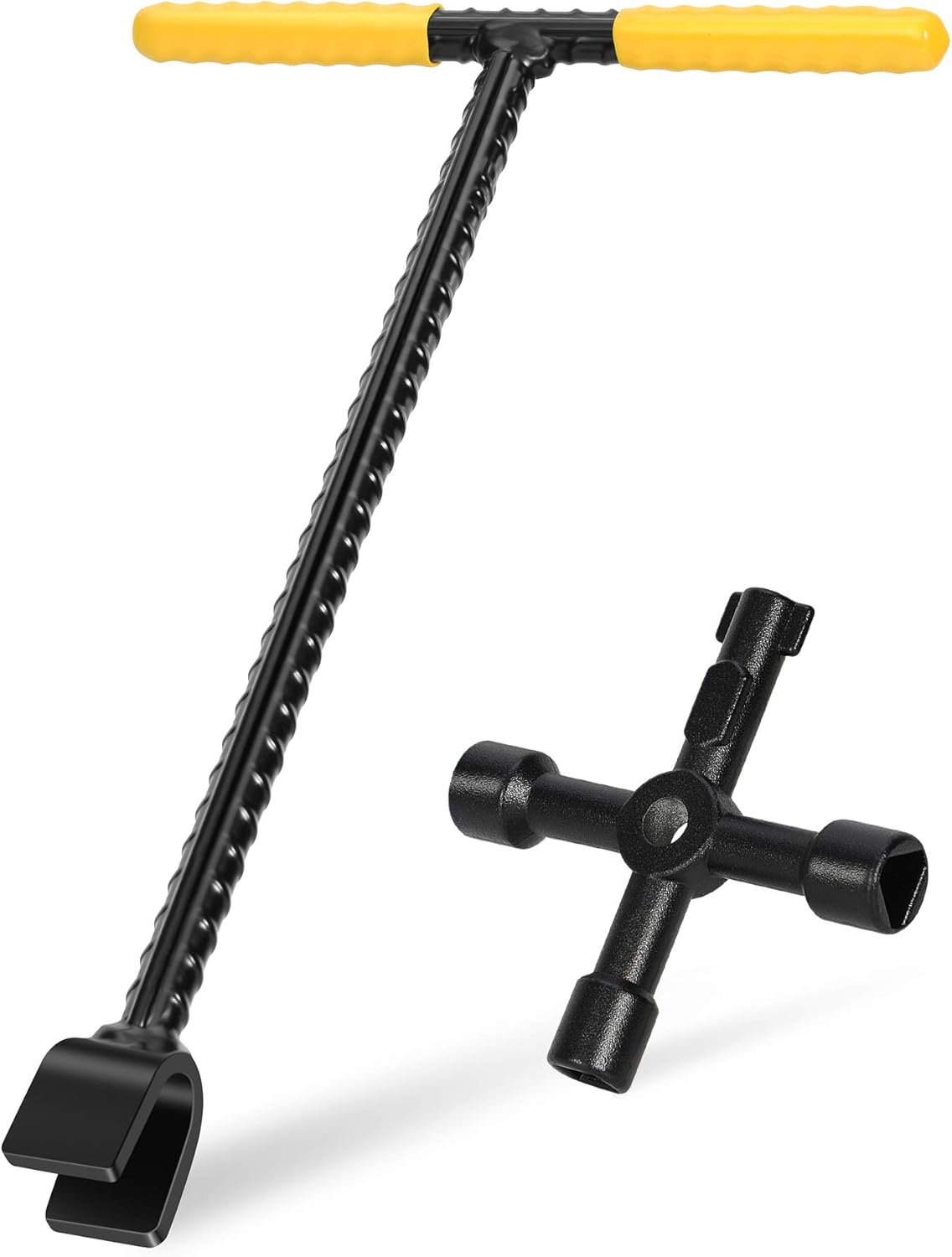 LOSTRONAUT 12inch Water Meter Key - Professional Garden and Plumbing Tool for Opening and Closing Valves with Ease - with Reinforced Steel T-Handle and 4-Way Spigot Selector for Versatile Applications