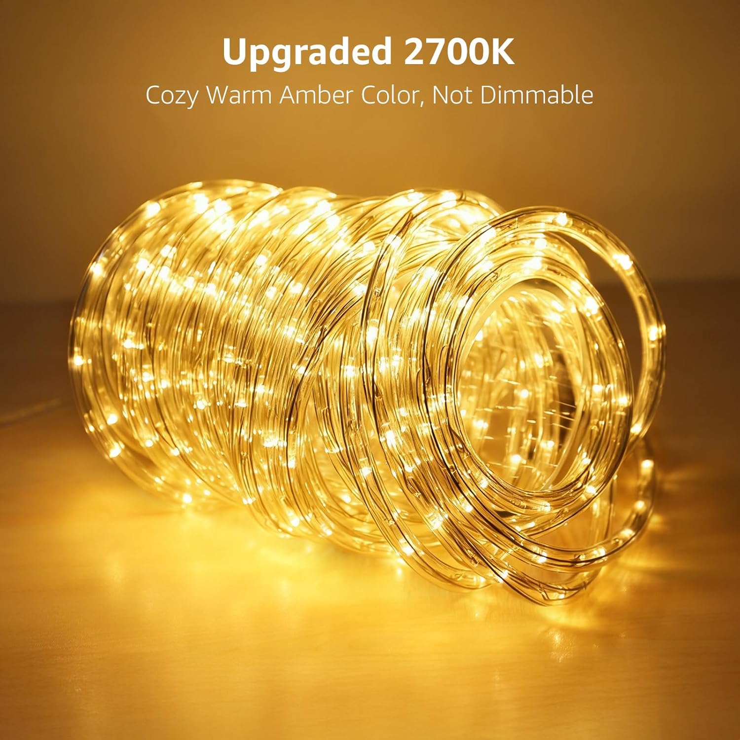 LE 33ft 240 LED Rope Lights Outdoor 24 Volts, 3/8 inch Clear Tube, Upgraded 2700K Warm White, Connectable (Up to 3 Sets), Not Dimmable, Waterproof String Lights for Patio Deck Railing Stair Landscape