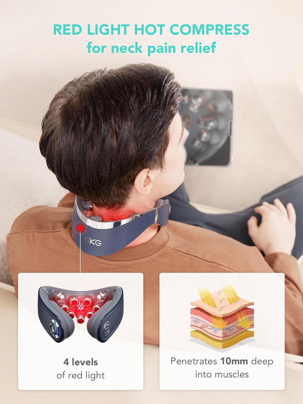 SK Foldabl Nec Massage fo Pai Relie Dee Tissu Vibratio Cordles Trave Massager,Portabl 9 Nec Massage fo Offic Hom Ca Chiristma Gift fo Me Wome Da Mo Grandpa
