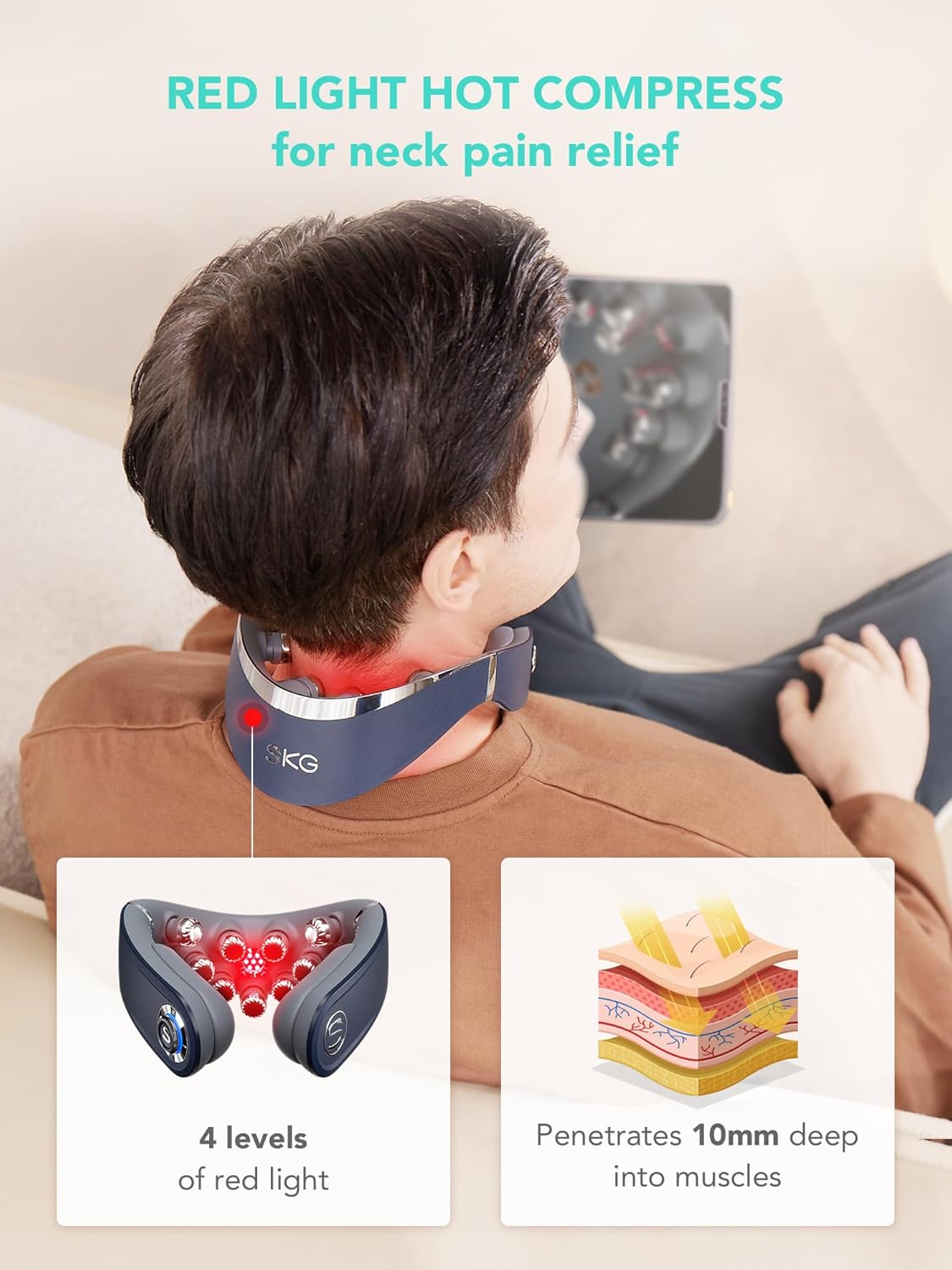 SK Foldabl Nec Massage fo Pai Relie Dee Tissu Vibratio Cordles Trave Massager,Portabl 9 Nec Massage fo Offic Hom Ca Chiristma Gift fo Me Wome Da Mo Grandpa
