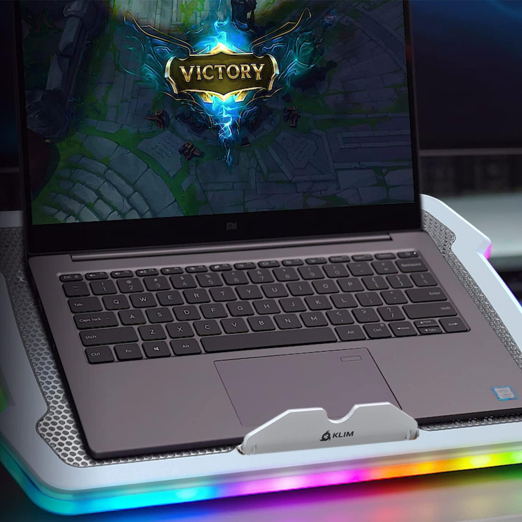 KLIM Ultimate + RGB Laptop Cooling Pad with LED Rim + New + Gaming Laptop Cooler + USB Powered Fan + Very Stable and Silent Laptop Stand + Compatible up to 17inch + PC Mac PS5 PS4 Xbox One - White