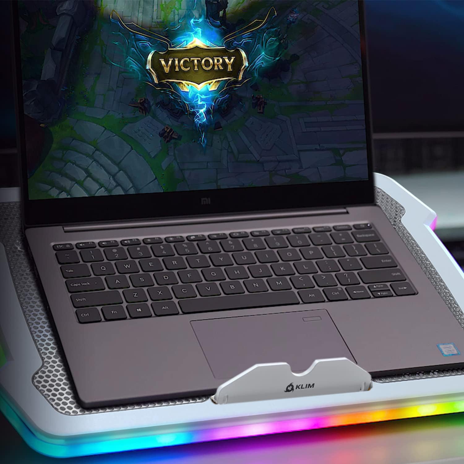 KLIM Ultimate + RGB Laptop Cooling Pad with LED Rim + New + Gaming Laptop Cooler + USB Powered Fan + Very Stable and Silent Laptop Stand + Compatible up to 17inch + PC Mac PS5 PS4 Xbox One - White