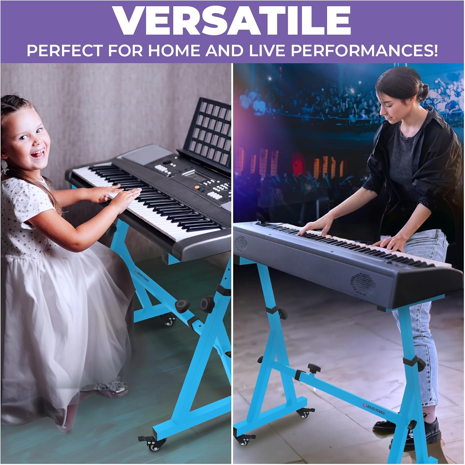 Liquid Stands Keyboard Stand w/ Wheels - Z Style Adjustable Portable Professional Heavy Duty Digital Piano Stand - Fits 54-88 Key Electric Pianos - Sturdy Rolling Musical Keyboard Support